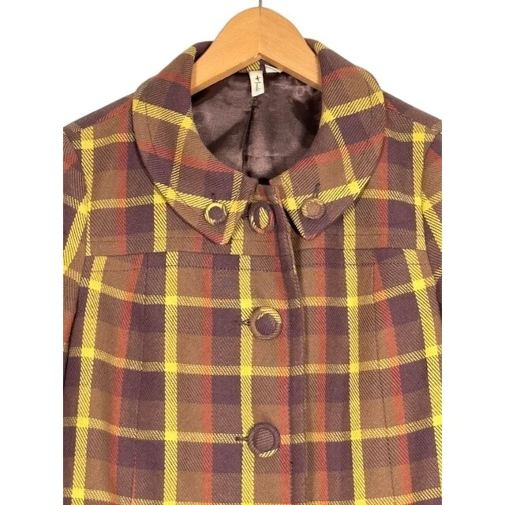 Frenchi Kids Plaid Button Front Coat‎ Size S Brown Yellow